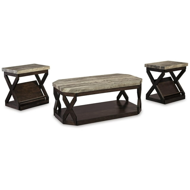 Ashley Signature Design Radilyn 3-Piece Living Room Table Set with Faux Marble, Gray & Brown ...
