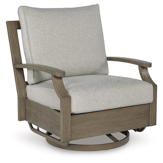 Signature Design by Ashley Rainier Ranch Outdoor Swivel Glider Chair with All Weather Foam Cushions, Beige (1 Chair Only)