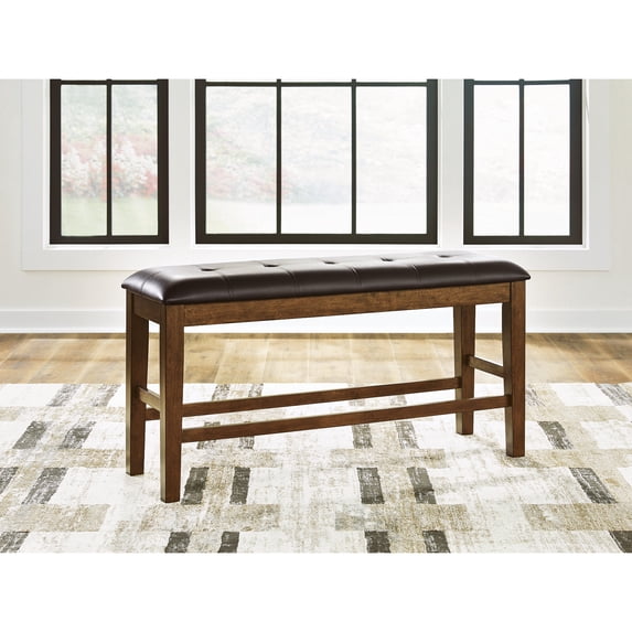 Signature Design by Ashley Ralene Counter Height Upholstered Dining Bench, Faux Leather Seat, Medium Brown Finish