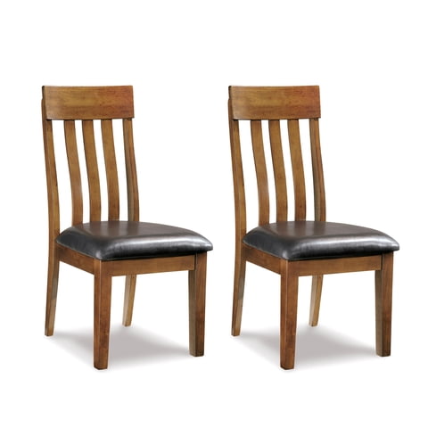 Signature Design by Ashley Ralene Upholstered Dining Side Chair Set (2), Medium Brown, Wood Chairs with Faux Leather Seat