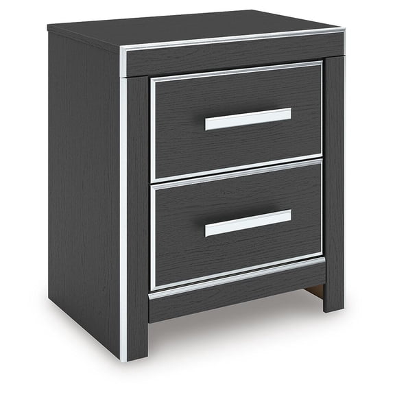 Signature Design by Ashley Ravalori Two Drawer Nightstand - Black Finish with Chrome Accents, USB-A & USB-C Charging Ports, 2 Storage Drawers