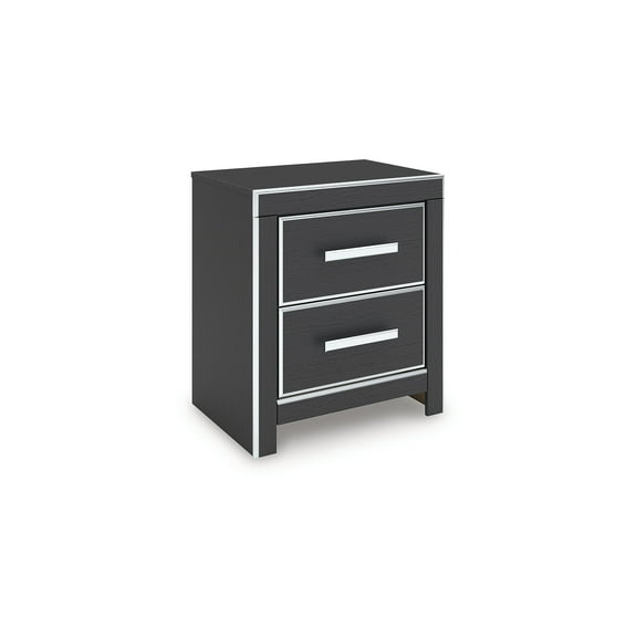 Signature Design by Ashley Ravalori Two Drawer Nightstand - Black Finish with Chrome Accents, USB-A & USB-C Charging Ports, 2 Storage Drawers