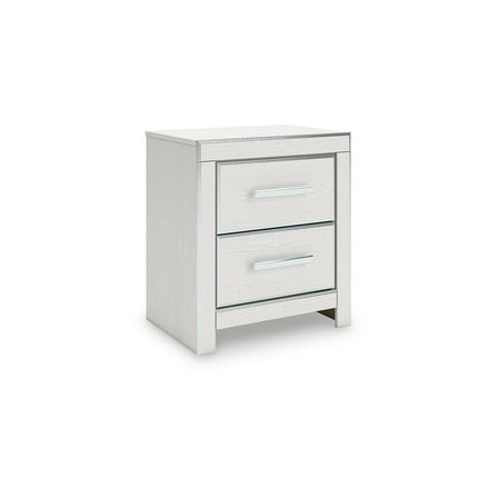 Signature Design by Ashley Ravalori Two Drawer Nightstand - White Finish with Chrome Accents, USB-A & USB-C Charging Ports, 2 Storage Drawers
