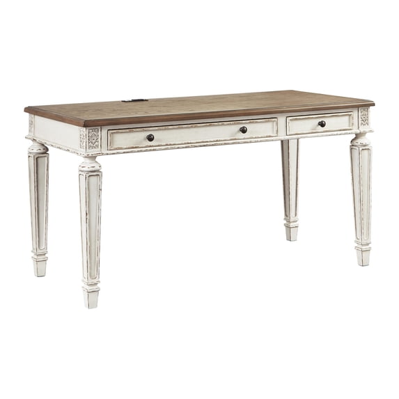 Signature Design by Ashley Realyn 60" Home Office 2 Drawer Desk, White/Brown
