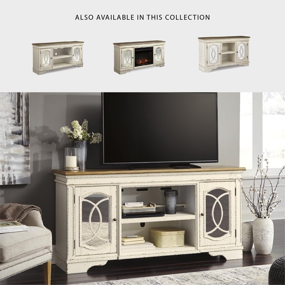 Signature Design by Ashley Realyn 74" TV Stand in Chipped White and Brown