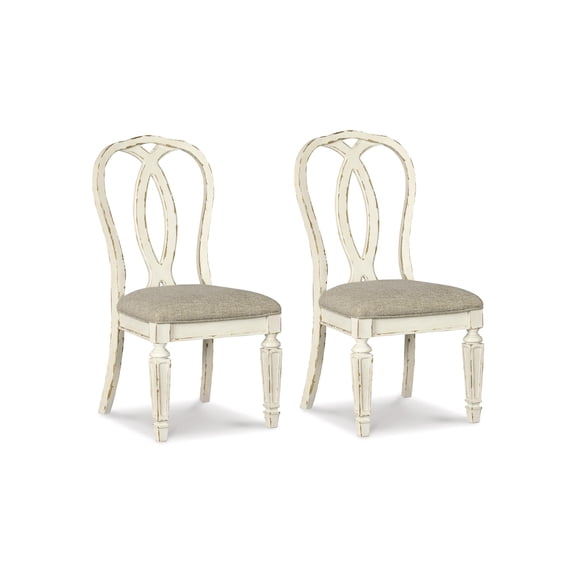 Signature Design by Ashley Realyn Dining Upholstered Side Chair, Set of 2, Chipped White Finish, French Country Ribbon Back