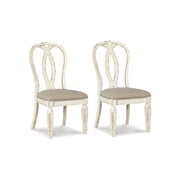 Signature Design by Ashley Realyn Dining Upholstered Side Chair, Set of 2, Chipped White Finish, French Country Ribbon Back