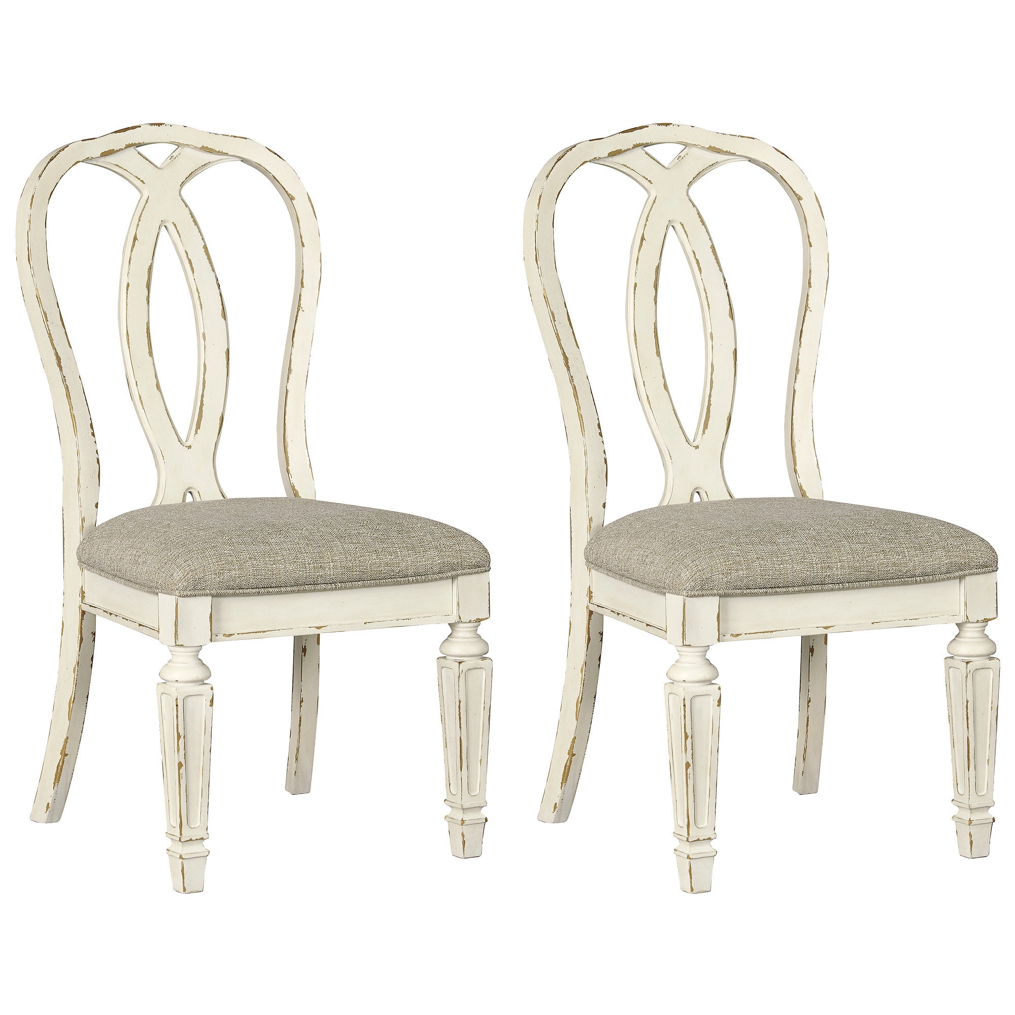 Chipped White Rustic Ladderback Upholstered Side Chair