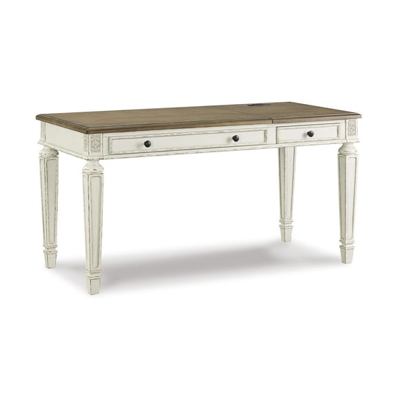 Signature Design by Ashley Realyn 60" Farmhouse Lift Top Desk with USB Charging - White and Brown Two-Tone Finish