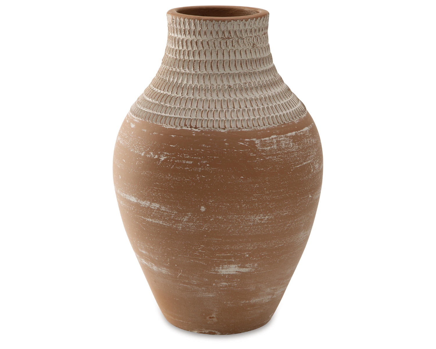 Distressed White and Terra Cotta Ceramic Table Vase