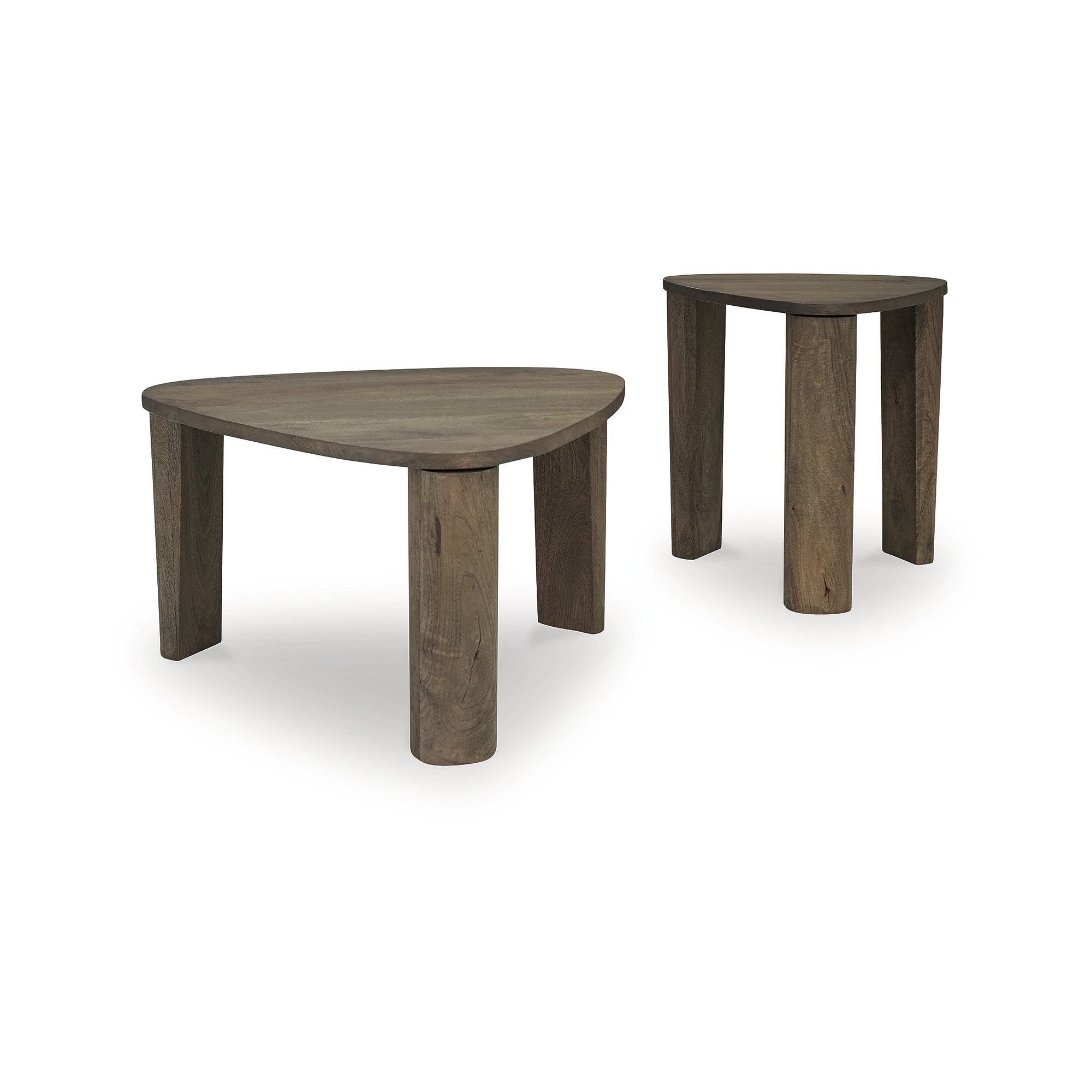 Grayish Brown Mango Wood Triangular Coffee Table Set