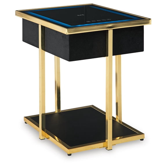 Signature Design by Ashley Rexwell Smart Accent Table with Bluetooth Speaker & Wireless Charging, Black & Gold Finish