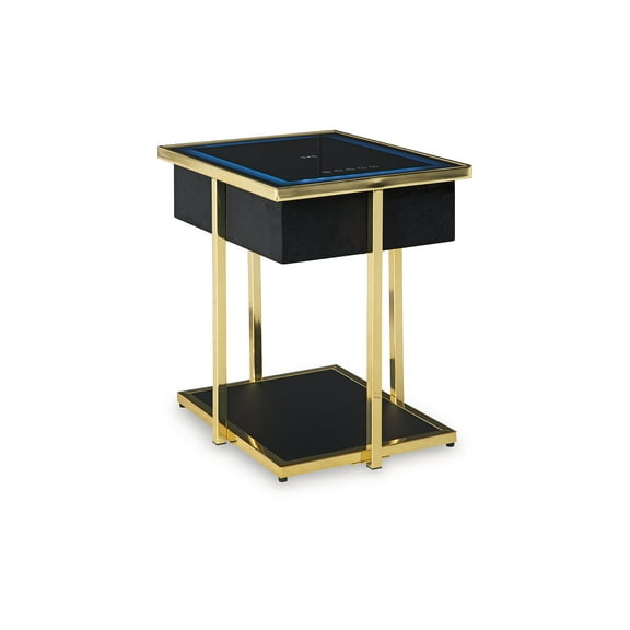 Signature Design by Ashley Rexwell Smart Accent Table with Bluetooth Speaker & Wireless Charging, Black & Gold Finish