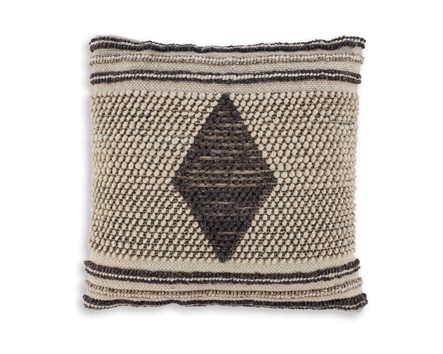 Handwoven Boho Diamond Pattern Cotton Wool Throw Pillow, 20 x 20 Inches