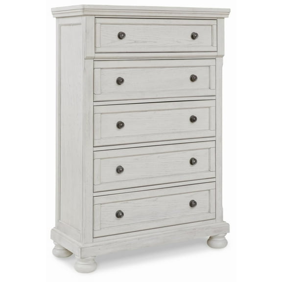 Ashley Furniture Robbinsdale 5-Drawer Wood Chest in Antiqued White