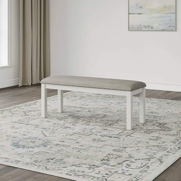 Signature Design by Ashley Robbinsdale Upholstered Dining Room Bench with Nailhead Trim, Antique White