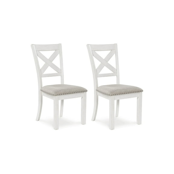 Signature Design by Ashley Robbinsdale Upholstered Nailhead Trim Dining Chairs, Set of 2, Antique White