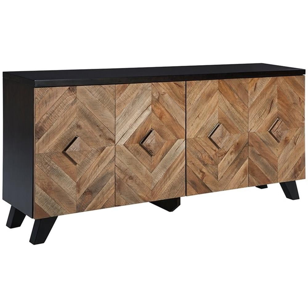 Transitional Diamond-Plank 72" Black and Brown Accent Cabinet