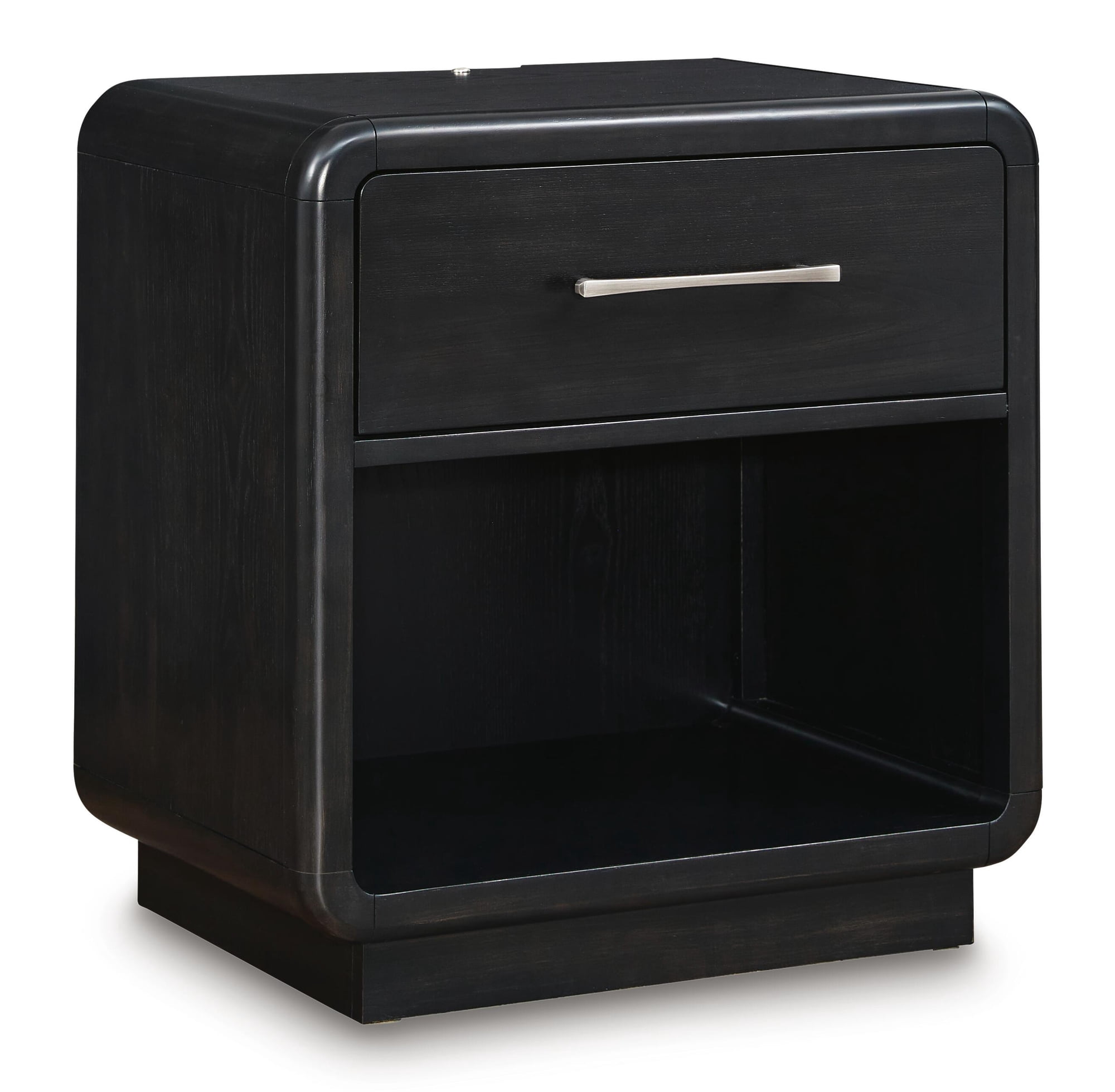 Signature Design by Ashley Rowanbeck 1-Drawer Nightstand, Black, Contemporary Bedside Table with LED Nightlight and USB Charging