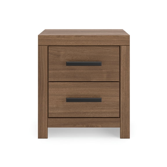 Signature Design by Ashley Ryderton Two Drawer Nightstand, Auburn Brown Wood Look Bedside Table