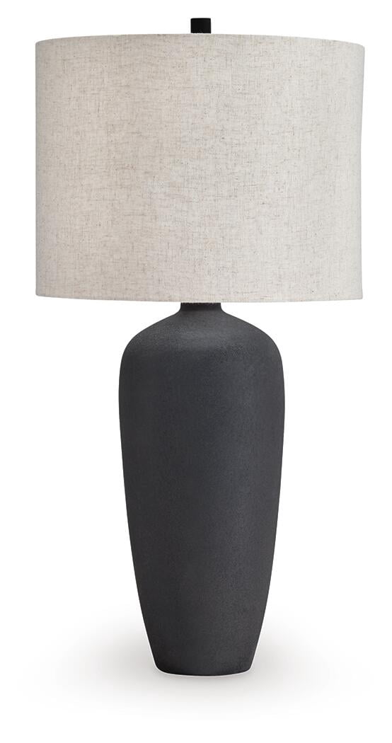 Signature Design by Ashley Ryenburg Metal Table Lamp, Black Crackle Finish, 22" Tall, Modern Drum Shade