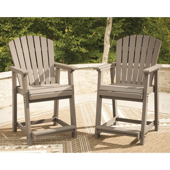 Signature Design by Ashley Sandy Dune Outdoor Bar Stool Set (2), Medium Brown, Patio Counter Height Adirondack Chairs with HDPE Wood-Look