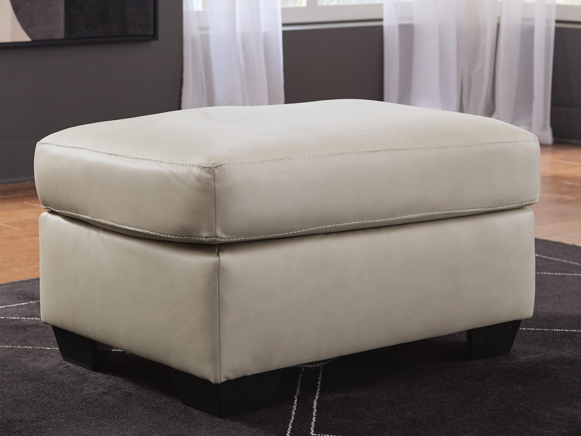 Signature Design by Ashley Santorine Ottoman, Top Grain Leather Cushion, Bone Gray