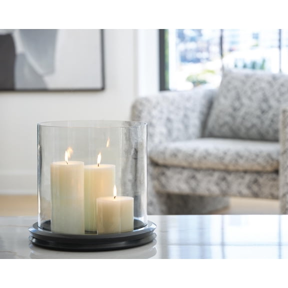 Signature Design by Ashley Saskia Marble Candle Holder, Clear Glass with Black Marble Base