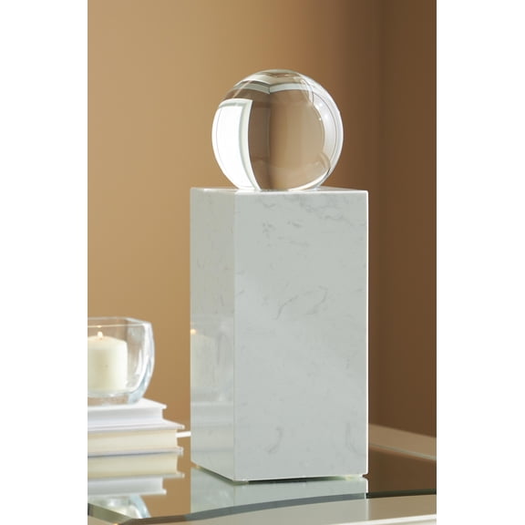 Signature Design by Ashley Sellner 14 Inch Contemporary Crystal and White Marble Tabletop Sculpture
