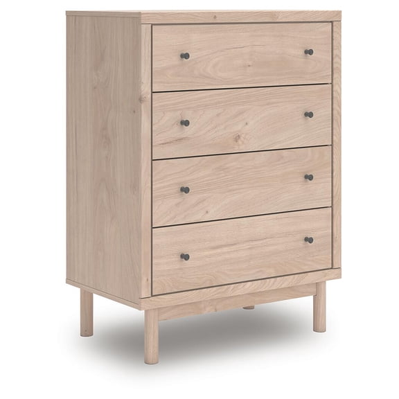 Signature Design by Ashley Birkmore 4-Drawer Chest, Light Oak Finish with Lined Drawers, Tan