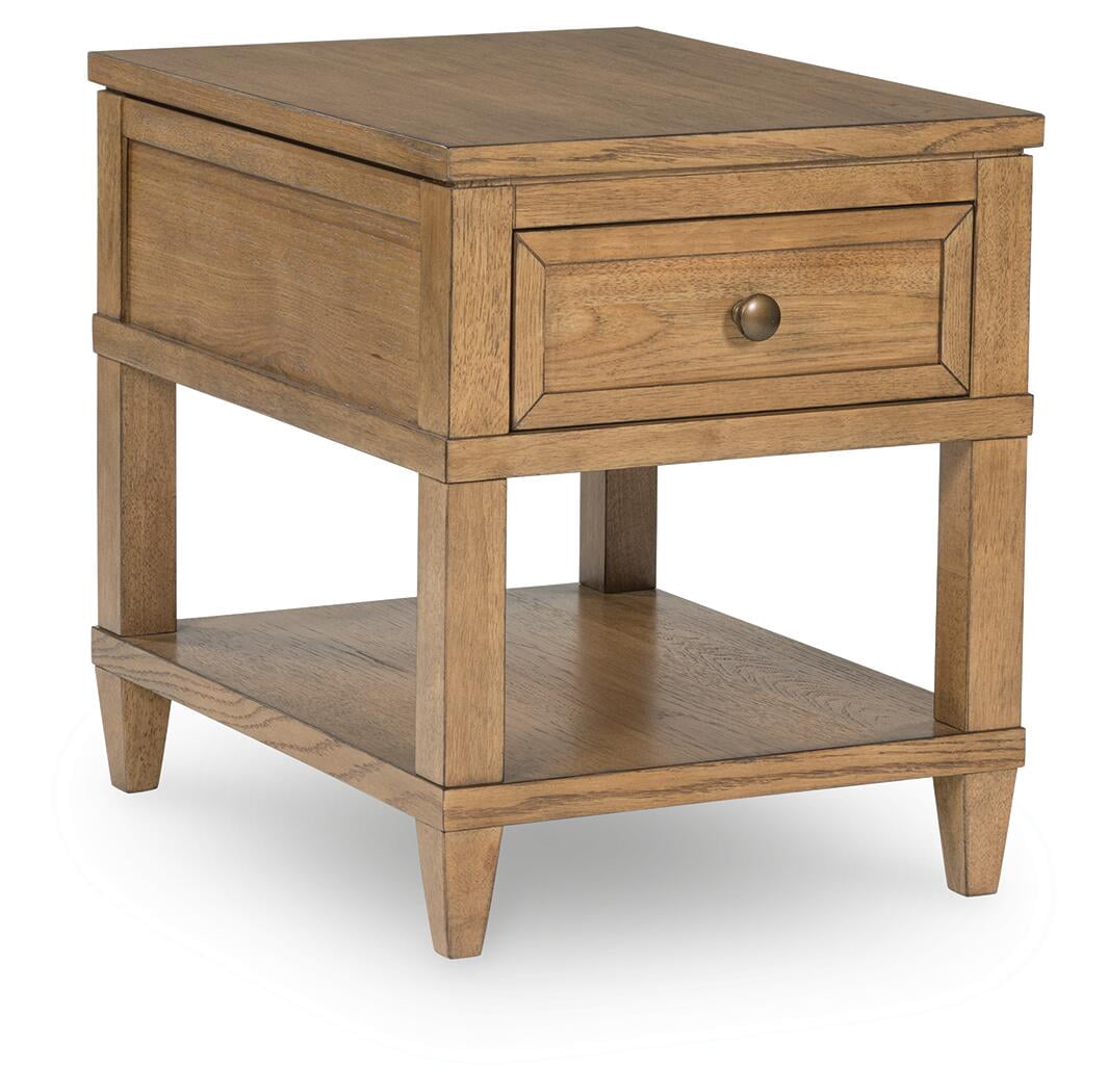 Signature Design by Ashley Sharlance Rectangular End Table - Built-in USB Charging Ports - Storage Drawer, Light Brown