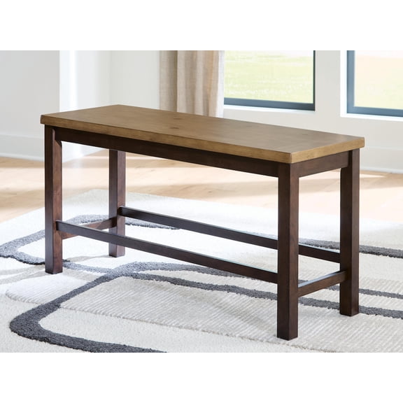 Signature Design by Ashley Sharlander Counter Height Dining Bench, Two-Tone Wood Finish, Dark Brown Frame with Light Brown Seat