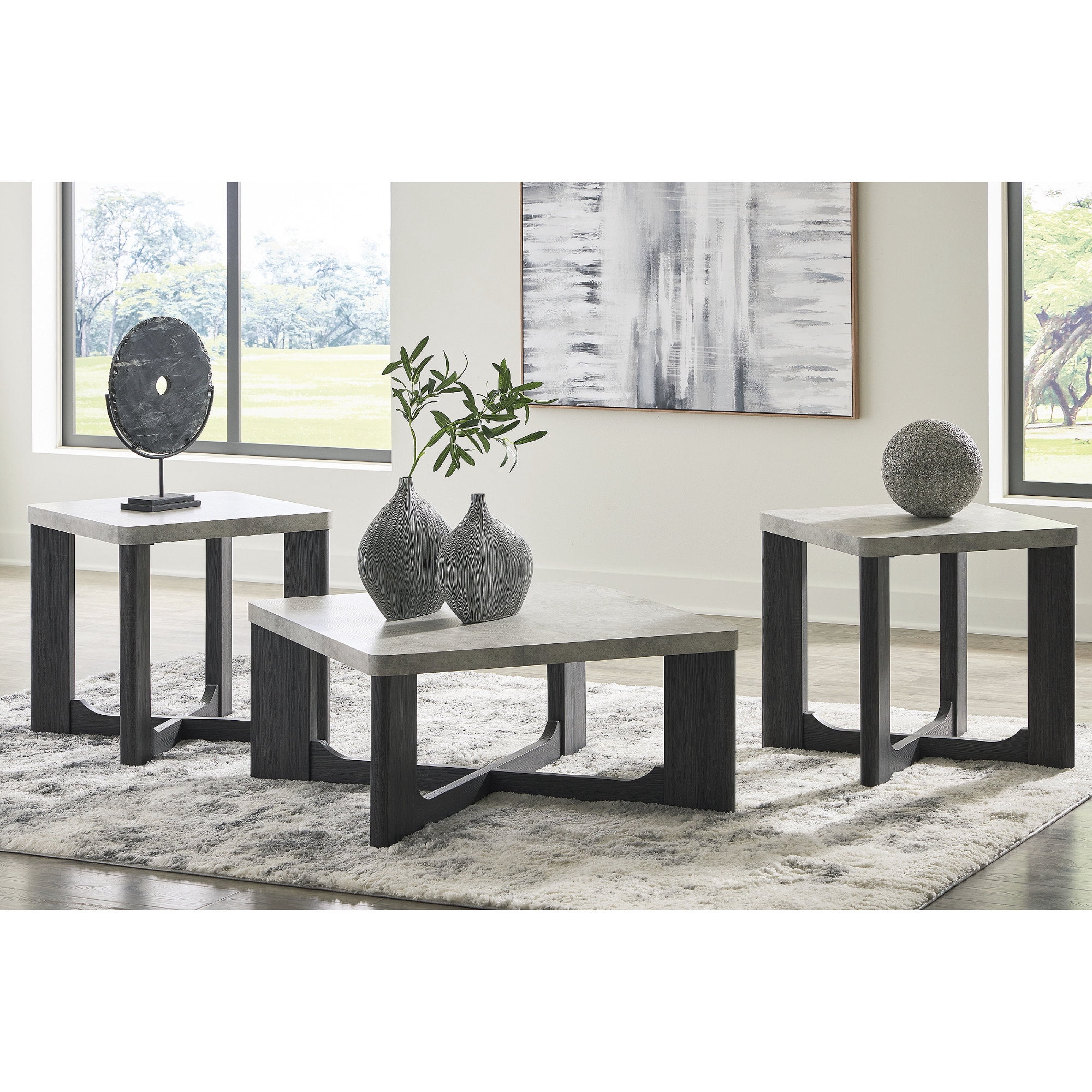 Signature Design by Ashley Sharstorm Table Set, Coffee and End Tables, Two-Tone Gray, Living Room