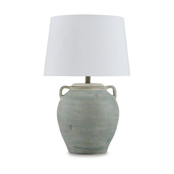 Signature Design by Ashley Shawburg Terracotta Table Lamp, Antique Green Finish, 28.5" Height, Modified Drum Shade