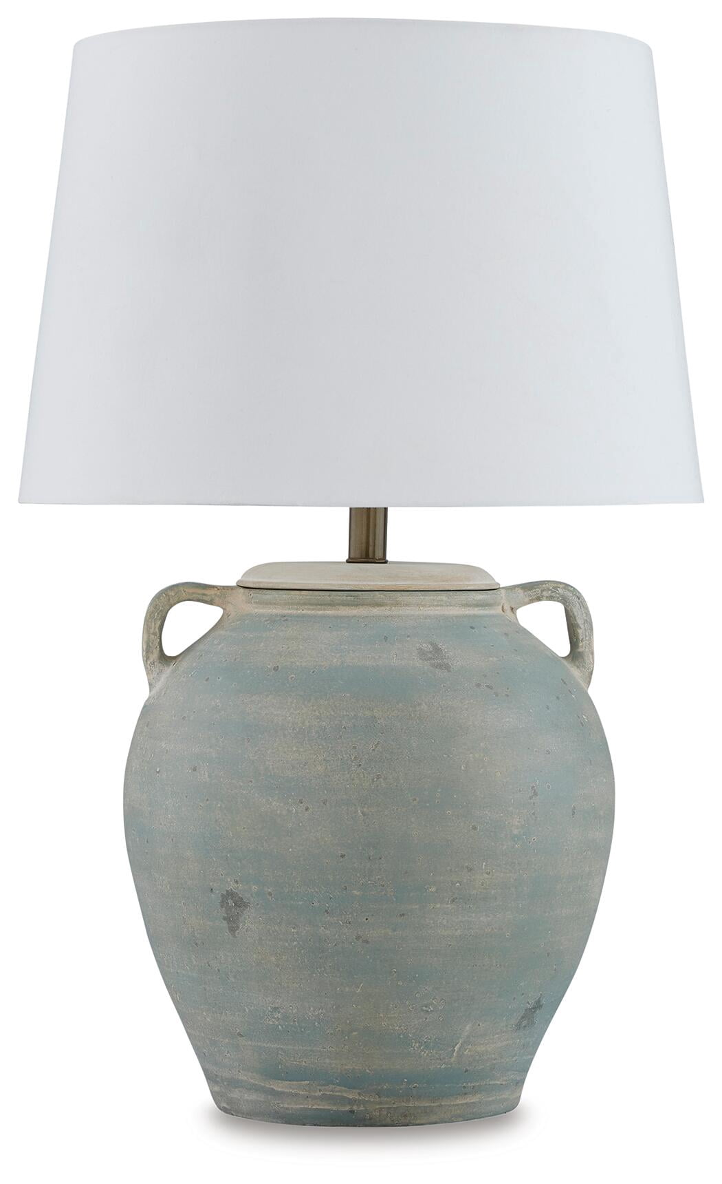 Signature Design by Ashley Shawburg Terracotta Table Lamp, Antique Green Finish, 28.5" Height, Modified Drum Shade