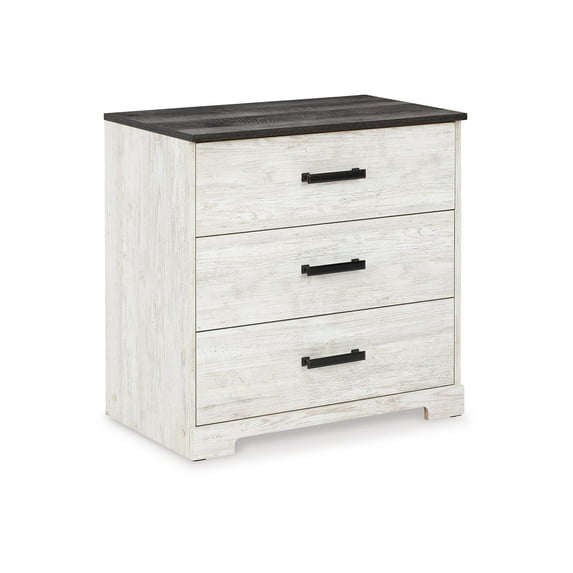 Signature Design by Ashley Shawburn Farmhouse 3 Drawer Chest of Drawers, White & Dark Gray