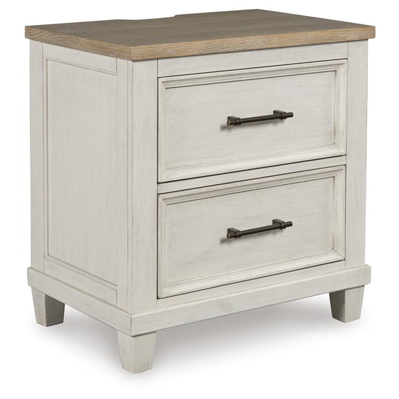Signature Design by Ashley Shaybrock Modern Farmhouse Nightstand with USB Charging, 2 Drawers - Antique White