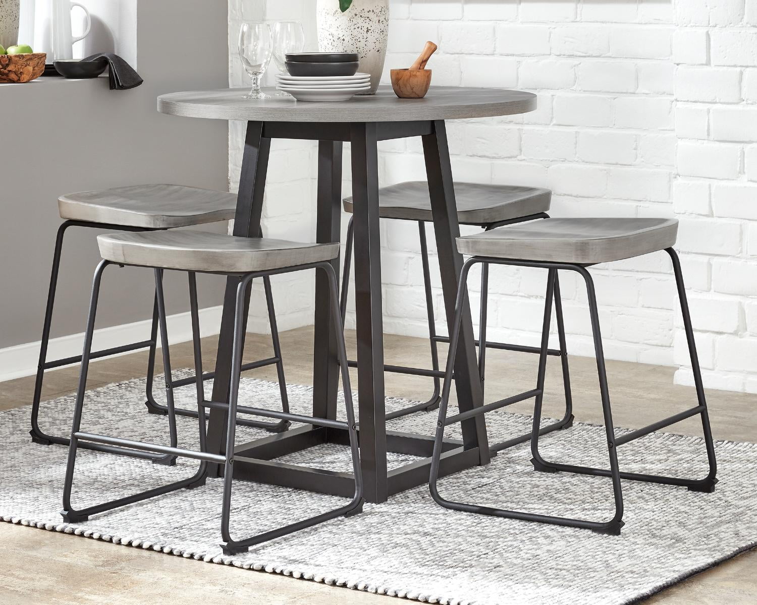 Signature Design by Ashley Showdell Round Counter Table, Gray/Black