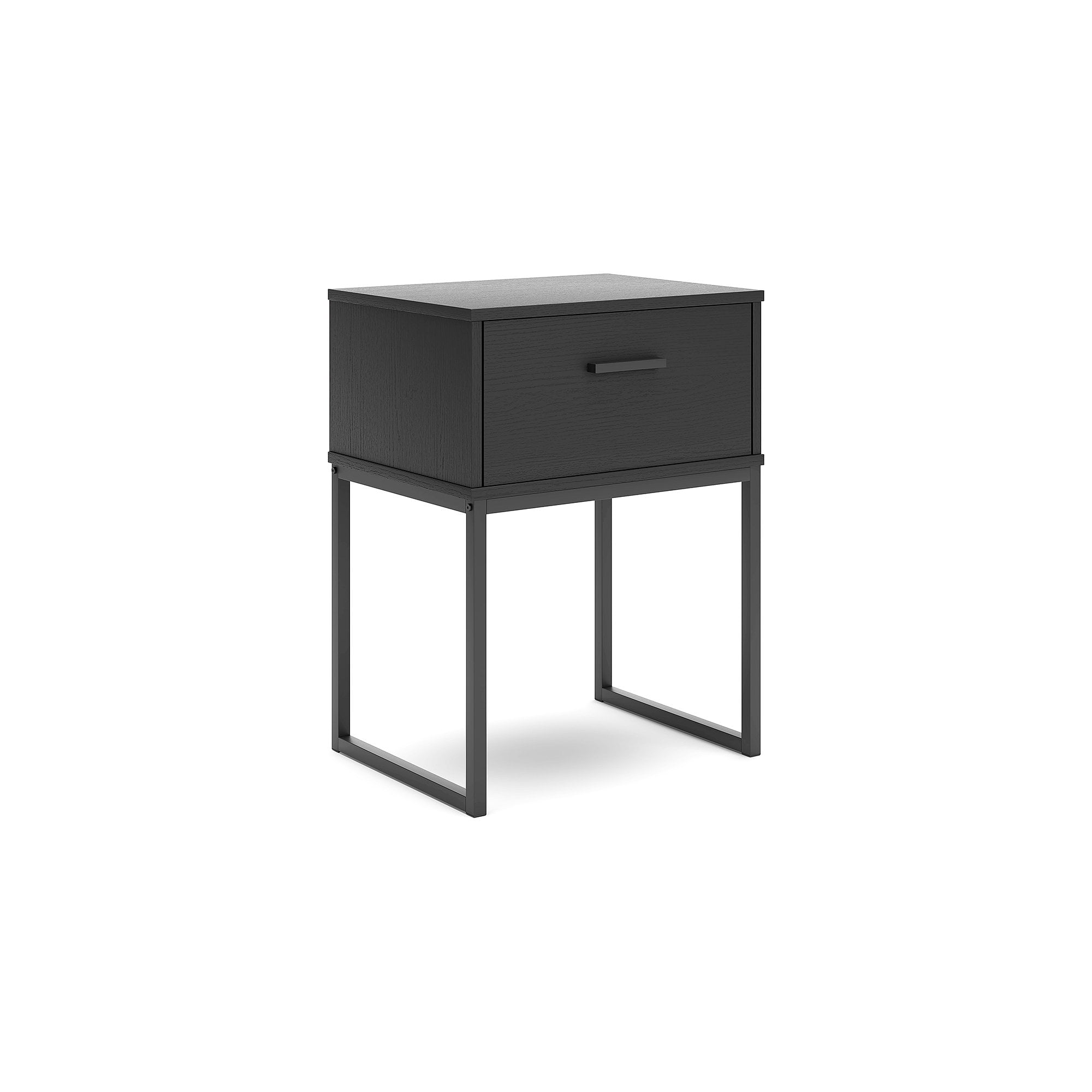Black Modern 1-Drawer Nightstand with Metal Legs