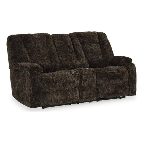 Signature Design by Ashley Soundwave Chocolate Reclining Loveseat with Console