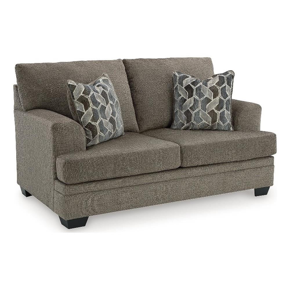 Nutmeg Brown Fabric Stationary Loveseat with Pillow Back