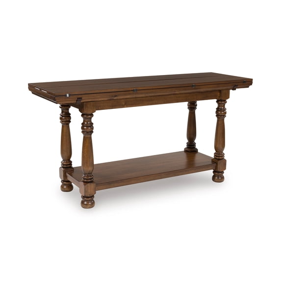 Signature Design by Ashley Sturlayne Flip-Top Brown Sofa Table with a Drop-Leaf Design