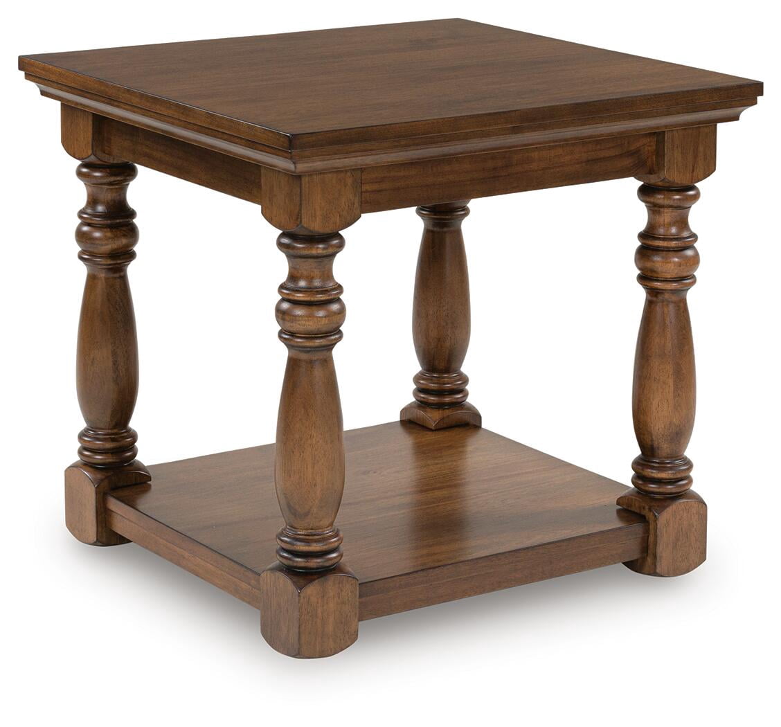 Signature Design by Ashley Sturlayne Traditional Rectangular End Table - Two-Tier Side Table with Decorative Posts, Brown