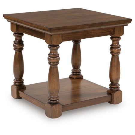Signature Design by Ashley Sturlayne Traditional Rectangular End Table - Two-Tier Side Table with Decorative Posts, Brown