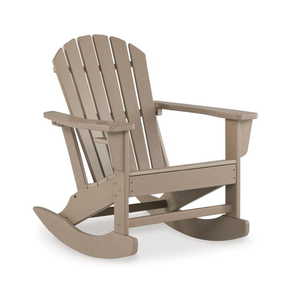 Signature Design by Ashley Sundown Treasure Outdoor Patio HDPE Weather Resistant Adirondack Rocking Chair, Light Brown