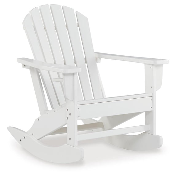Signature Design by Ashley Sundown Treasure Outdoor Patio HDPE Weather Resistant Adirondack Rocking Chair, White