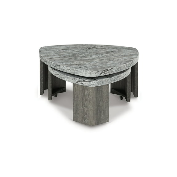 Signature Design by Ashley Surmour Modern Nesting Coffee Table with Faux Marble Top, Gray