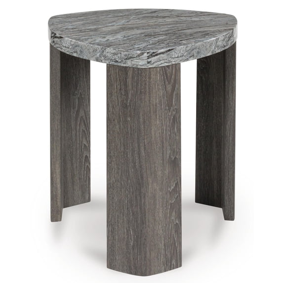 Signature Design by Ashley Surmour Triangle End Table with Faux Marble Top, Weathered Gray