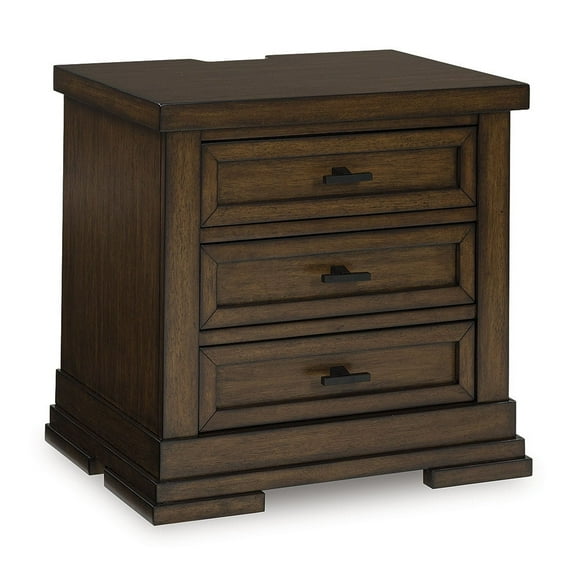 Signature Design by Ashley Taffenbrook 3-Drawer Nightstand with USB Charging and Power Outlets - Medium Brown