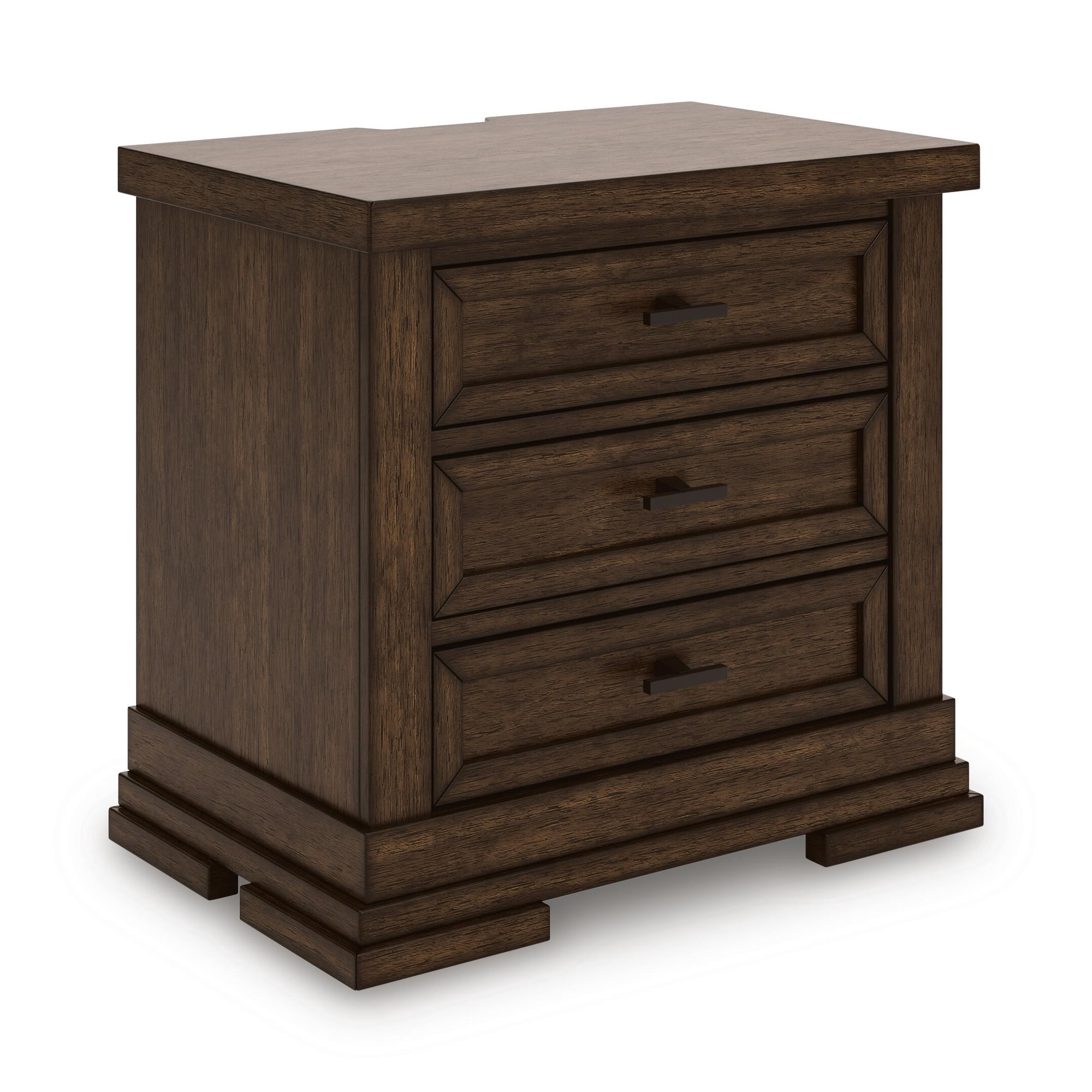 Signature Design by Ashley Taffenbrook 3-Drawer Nightstand with USB Charging and Power Outlets - Medium Brown